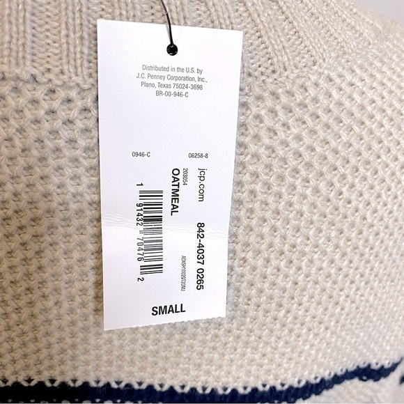 NWT a.n.a Oatmeal and Navy Stripe Crewneck Tunic Length Sweater Size Small - Picture 11 of 14